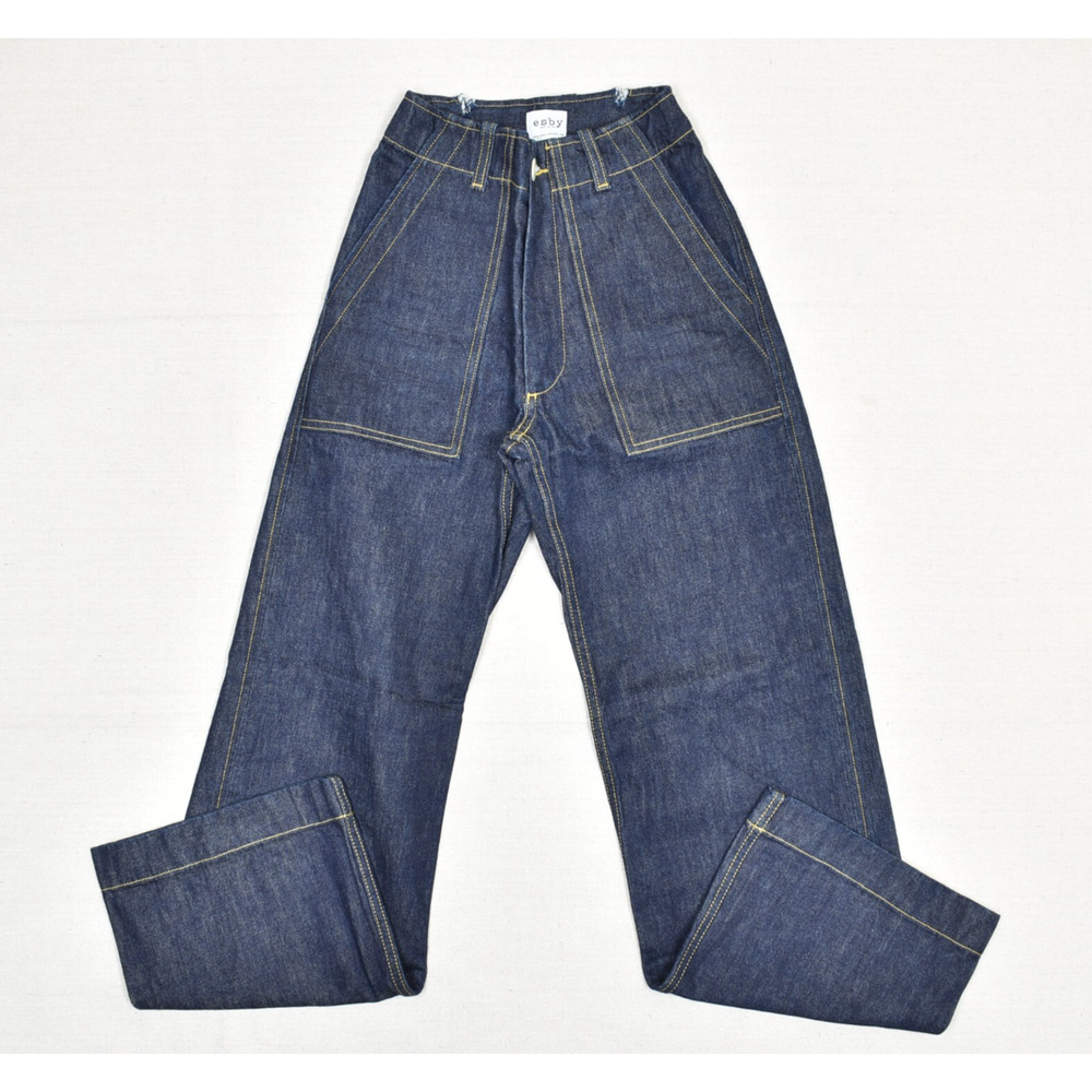 Esby Women's Jeans Wide Leg Zip High Waist Solid Cotton Blue Size 0 USA Made